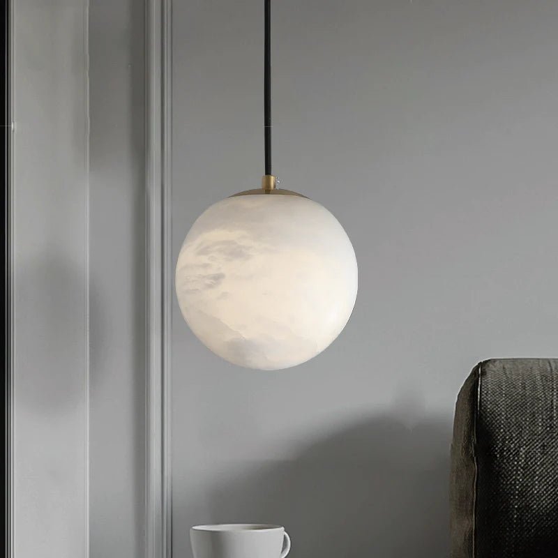 zelnolighting Hansa Alabaster Ball Pendant Light, Island Mini Pendant Light - Zelno