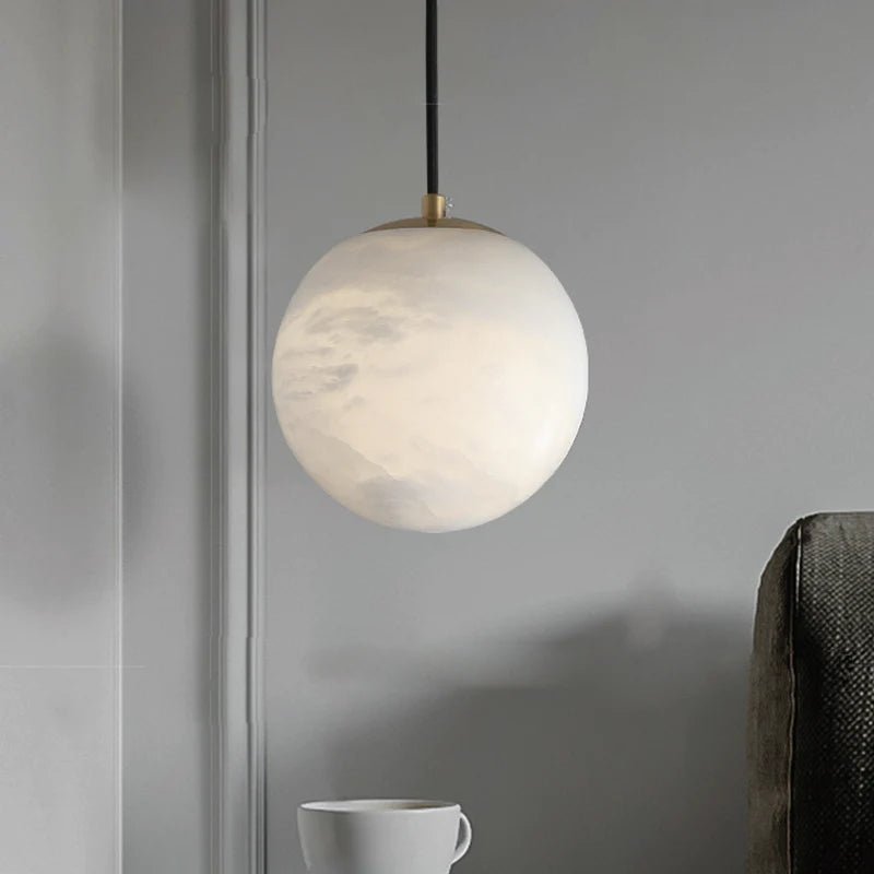 zelnolighting Hansa Alabaster Ball Pendant Light, Island Mini Pendant Light - Zelno