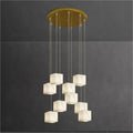 zelnolighting Modern Luxury Alabaster Cubic Round Pendant For Dining Table, Staircase - Zelno