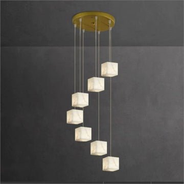 zelnolighting Modern Luxury Alabaster Cubic Round Pendant For Dining Table, Staircase - Zelno
