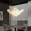 zelnolighting Modern Luxury Alabaster Cubic Round Pendant For Dining Table, Staircase - Zelno