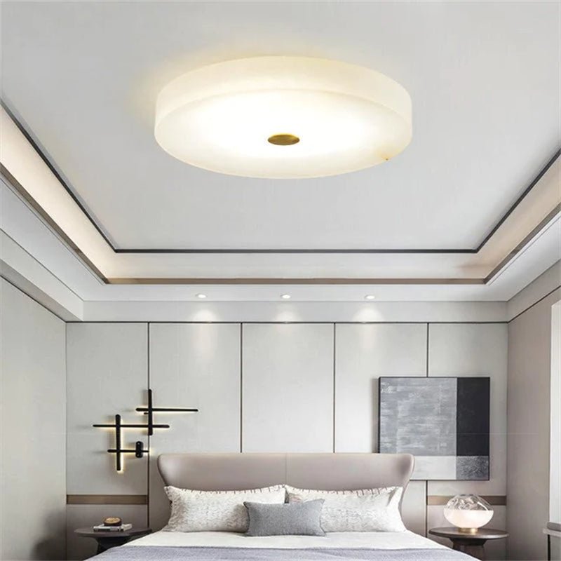 zelnolighting Modern Round Alabaster Flush Mounted chandelier - Zelno